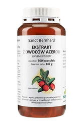 Kräuterhaus Sanct Bernhard Acerola supplement with 300 capsules, natural vitamin C source for immune support.